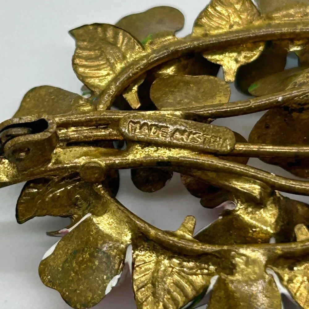 Vintage Austrian Enamel Flower Bouquet Brooch Hand Painted Multicolor Floral - Picture 14 of 16